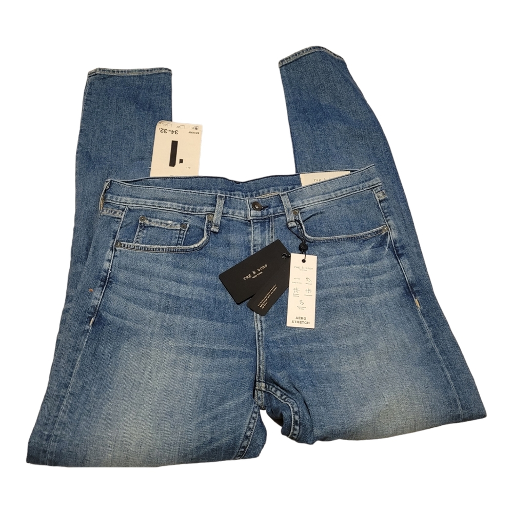 Rag & Bone Fit 1 Morrow Skinny Fit Mid Indigo Aero Stretch Jean Mens Size 34x32